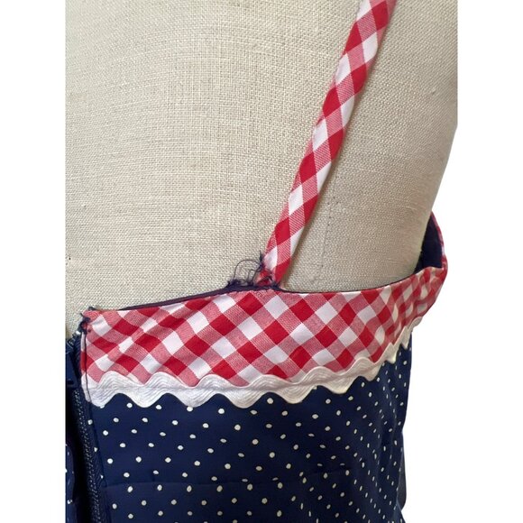 Vintage Handmade Tres Mariposas El Paso Blue Red Polka Dot Gingham Maxi Dress Sh - Picture 9 of 14